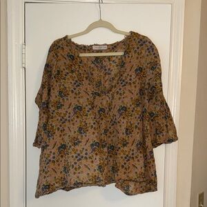 NATURAL LIFE Floral Blouse - Brown and Blue